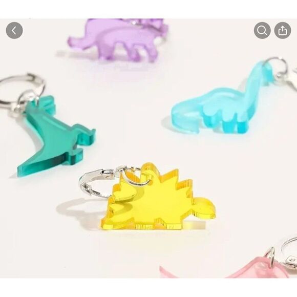 New! Adorable Blue Dinosaur Colorful Acrylic Cute Dangle Earrings Nickel Free - Picture 2 of 3